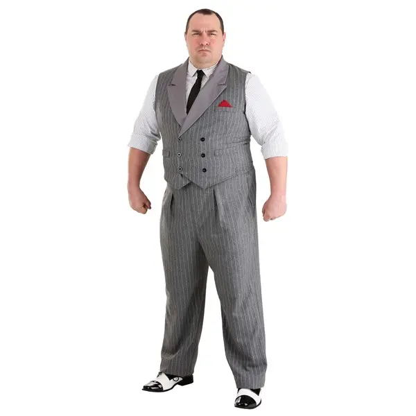HalloweenCostumes Men's Plus-Size Ruthless Gangster Costume, Satin Clothes Set with Shirt, Vest, and Pants for Special Occasions