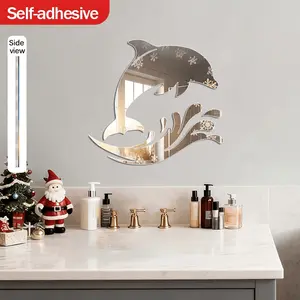 2pcs Self-Adhesive Dolphin-Shaped Wall Mirrors- Modern Minimalist Bathroom Decor, No Wiring Needed, Easy Installation, Perfect for Living Room, Bedroom, Durable Plastic, Playful Design, or Hallway, Bathroom Mirror, Versatile for Home Accessory