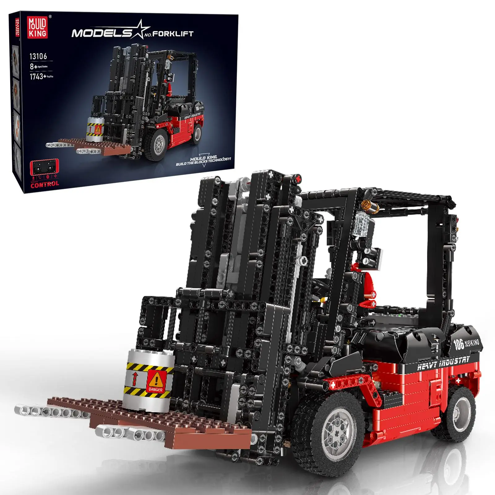 Mould King 13106 Remote Control Forklift Truck Buildable Blocks Kit, 1719-Piece Construction Model with Lifted Shelf, Open Ended Play Toy for Teenage Boy Valentine's Day Gifts, Teenage Boy Gifts