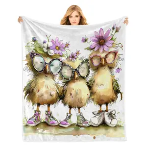 Chicken flanel blanket, 50 x 60 inches, cozy, light, thick, cute blanket of three chickens, Christmas and birthday gifts for women, men children