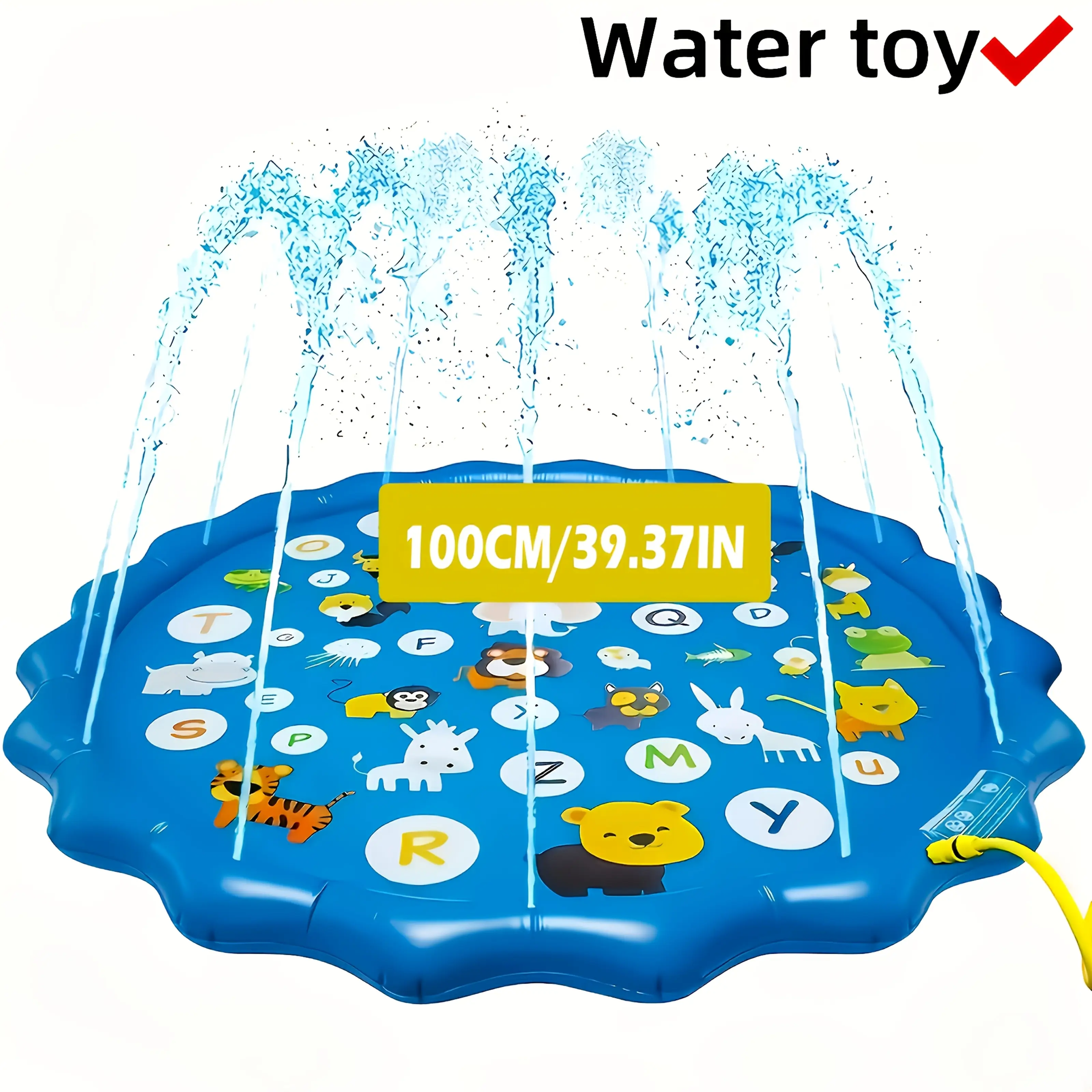 Jumbo 39.37-Inch Pet Sprinkler Splash Pad, Rainbow Outdoor Water Play Mat, Portable PVC Pet Pool Toy for Dogs and Cats queaker