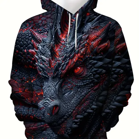 Men's black dragon Full Print Hoodie, Sweatshirts, Casual Streetwear Hoodies, long-sleeved pullover for casual wear in spring and autumn, street style