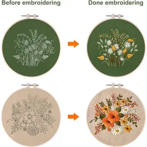 MIAHART 2 Sets Full Range Embroidery Starter Kit | Cross Stitch Kit with Floral Patterns, Hoops, Scissors & Instructions Perfect for Beginners! Hand EmbroideredValentine's Day, gift