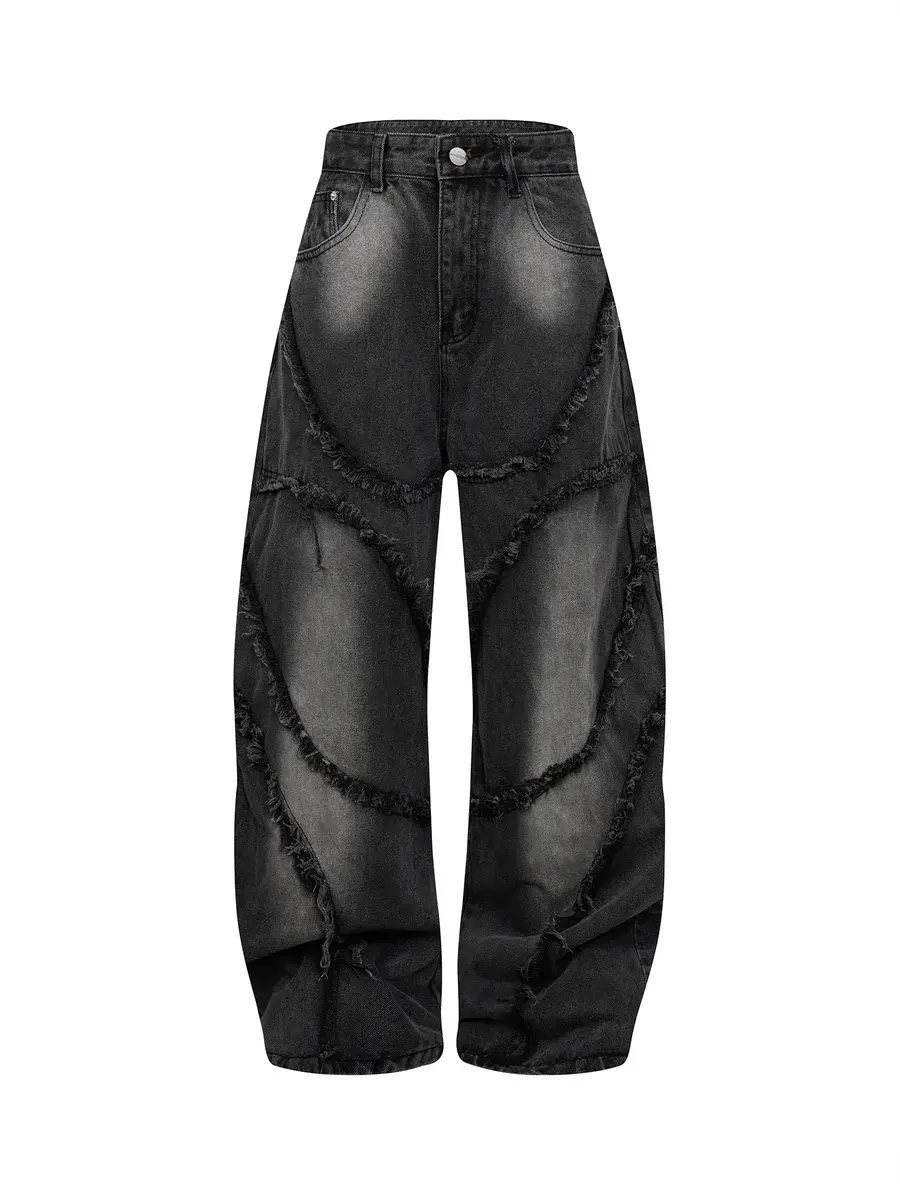 Thesupermade Washed Distressed Raw Edge Scimitar Jeans