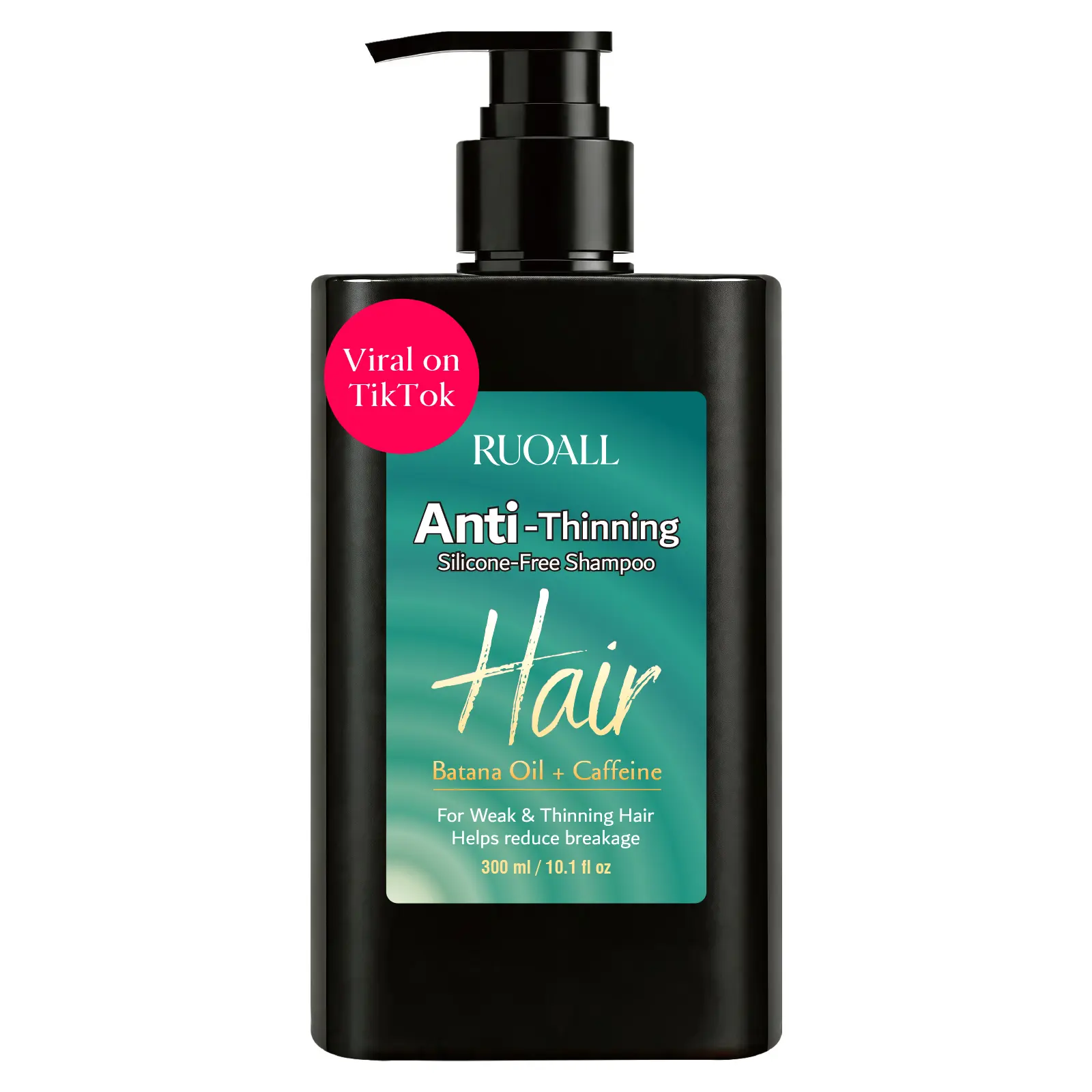 RUOALL Hair Shampoo, Anti-Thinning Silicone-Free Shampoo with Batana Oil & Caffeine, Sulfate-Free Cleansing for Weak & Thinning Hair, Helps Reduce Breakage, 300 mL / 10.1 fl oz