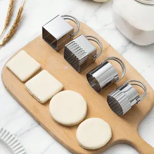 Stainless Steel Cookie Cutter Set (5 Counts), Round & Square Mousse Ring, Baking Mold for Cake, Cookie, Pastry, Baking Utensils Supplies, Bakeware, Baking Tools