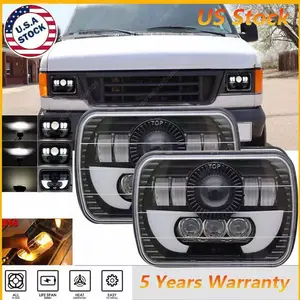 2PCS Rectangle H6054 LED Headlights 5x7 7x6 Headlamp Hi/Low Sealed Beam H4 9003 Plug 6054 H5054 Compatible with S10 Blazer Express Van/Wrangler YJ XJ Cherokee Truck Van