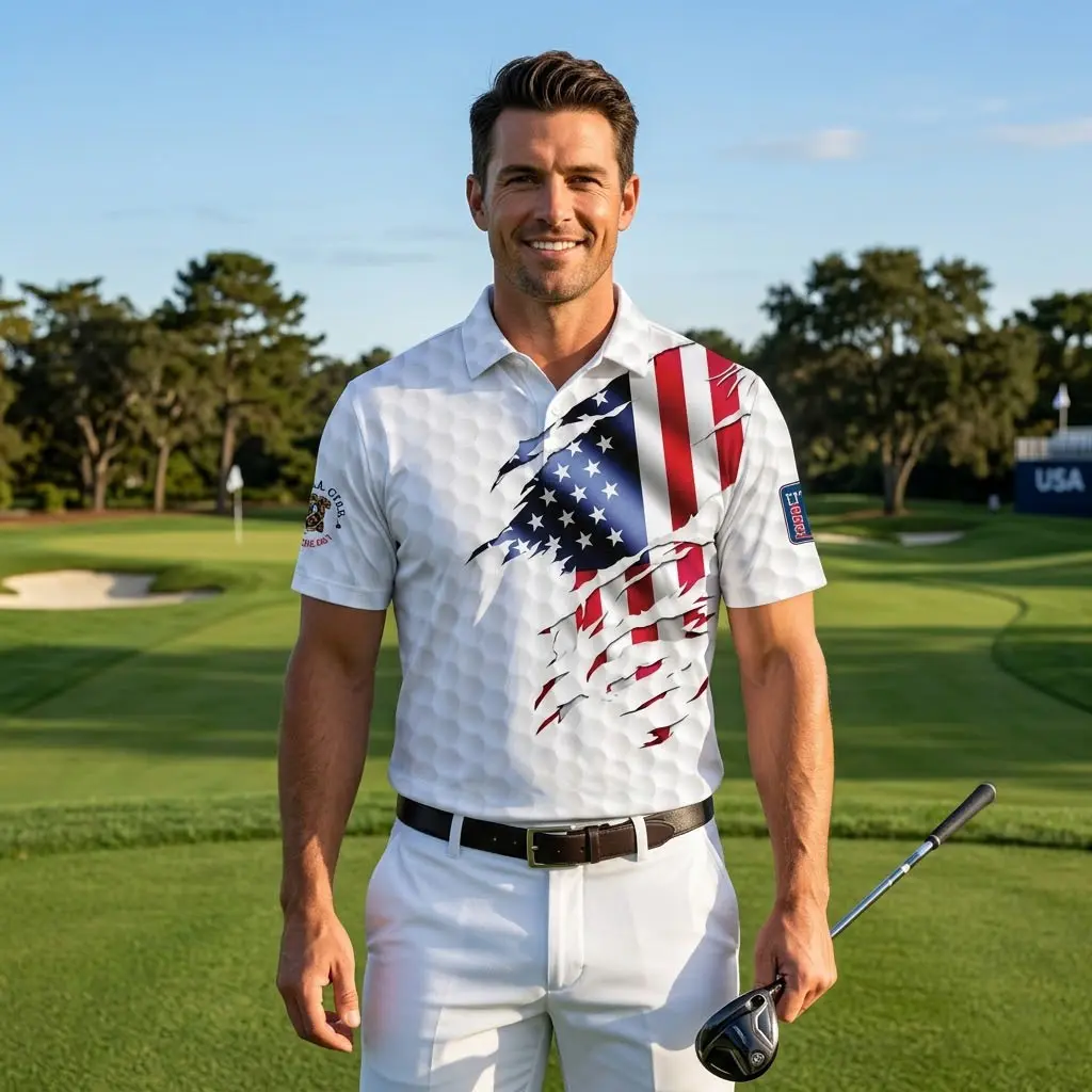 Golf Flag American 125th US Open Polo Golf Shirt, Classic Cuts, Always On Point, Lightweight Feel, Moves with You