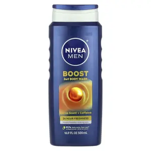 Nivea Men, Boost 3-In-1 Body Wash, Citrus Scent + Caffeine, 16.9 fl oz (500 ml)