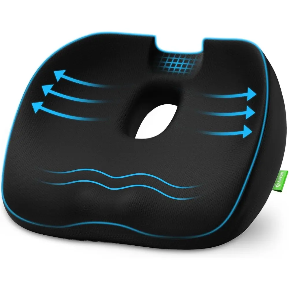 Ergonomic Memory Foam Donut Seat Cushion for Car Interior - Center Hole, Tailbone Cutout, Anti-Slip Bottom, Honeycomb Design, Office & Postpartum Hemorrhoids Coccyx Sciatica Pain Relief