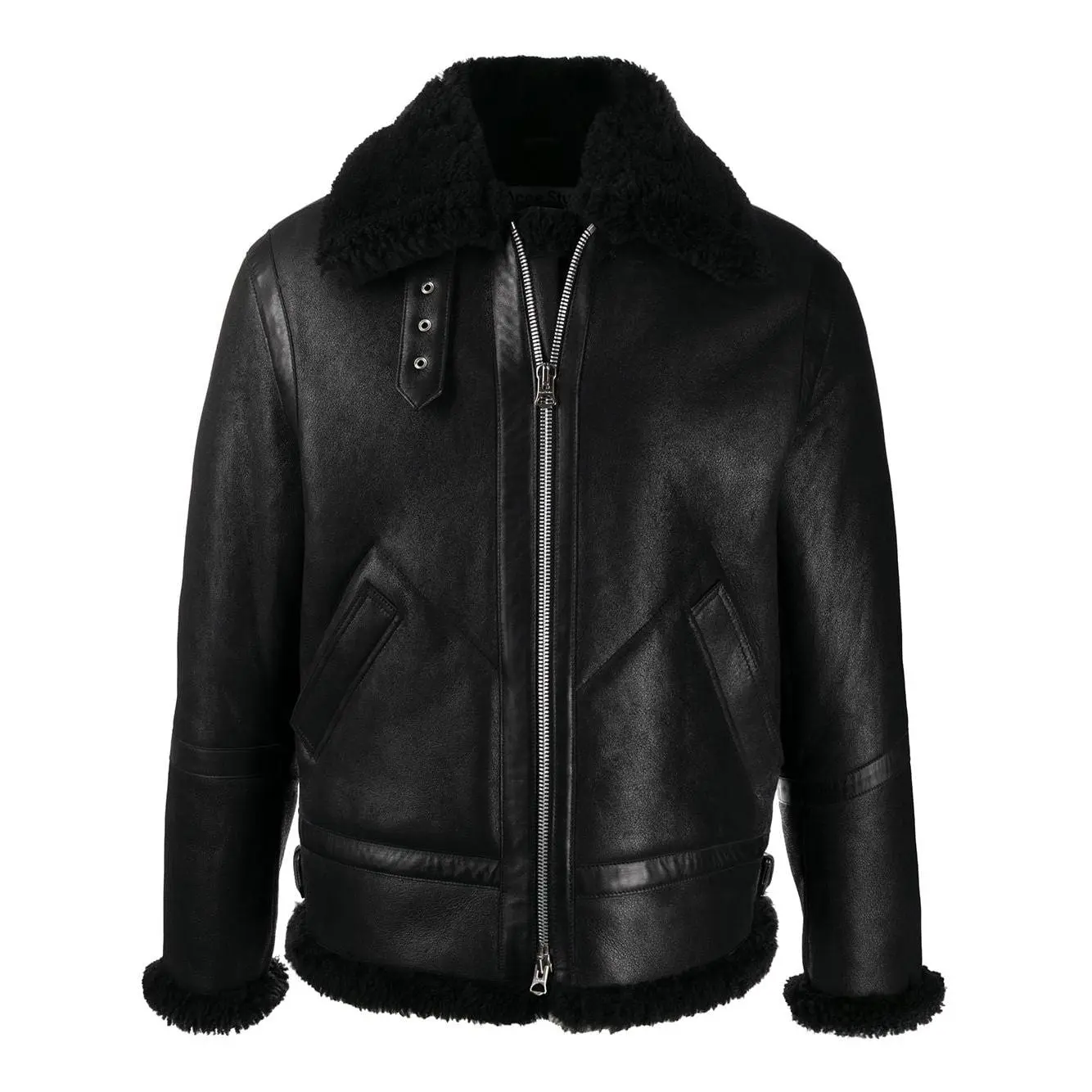 Men's Black Aviator Shearling Leather Jacket