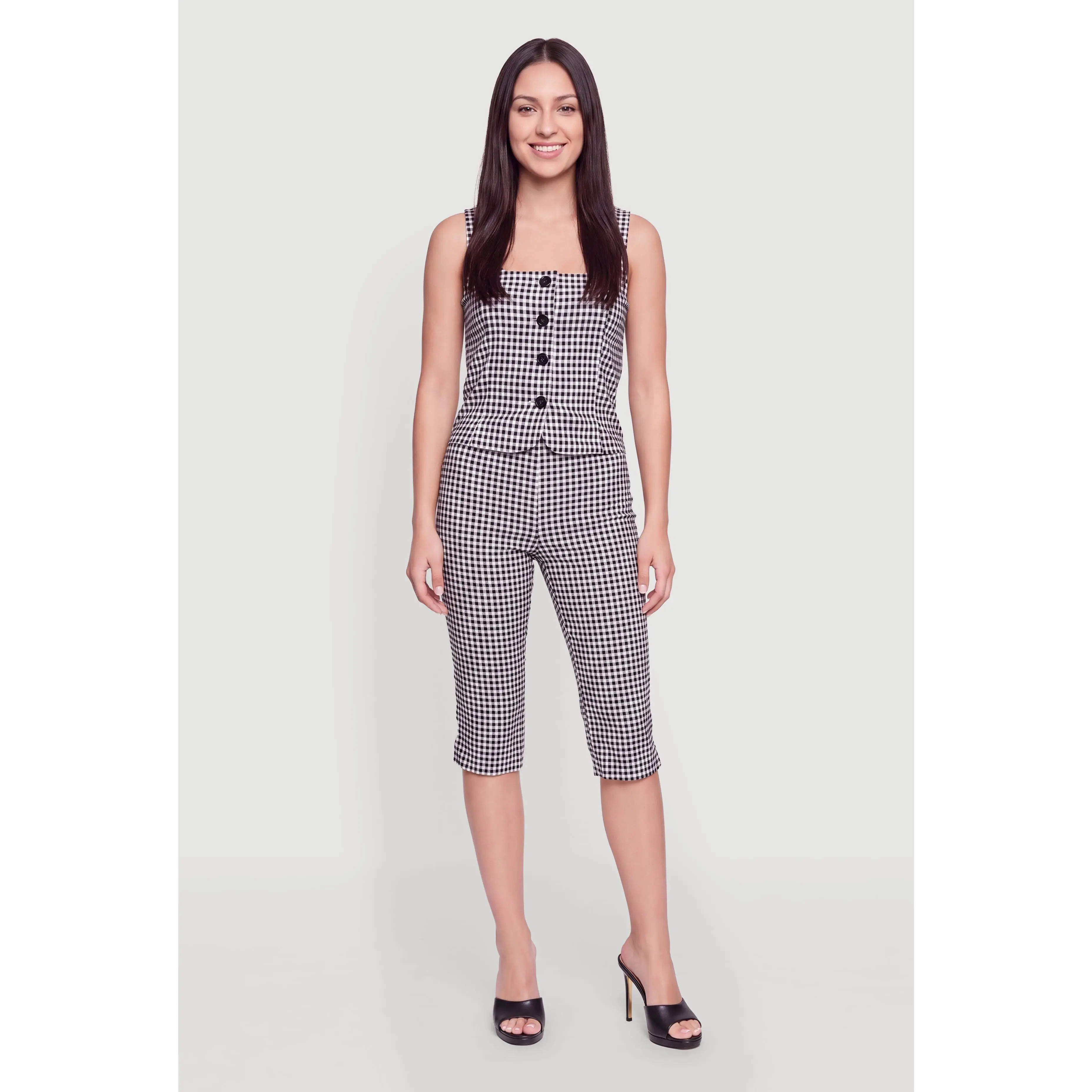 Gingham Side Slit Capris Pants