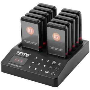 fathersdaygift VEVOR Restaurant Pager System, Wireless 400m Long Range Lineup Waiting Queue Signal, Guest Customer Calling Beepers with Vibration Flashing, 10 Buzzers for Food Truck, Church, Nursery, Hospital