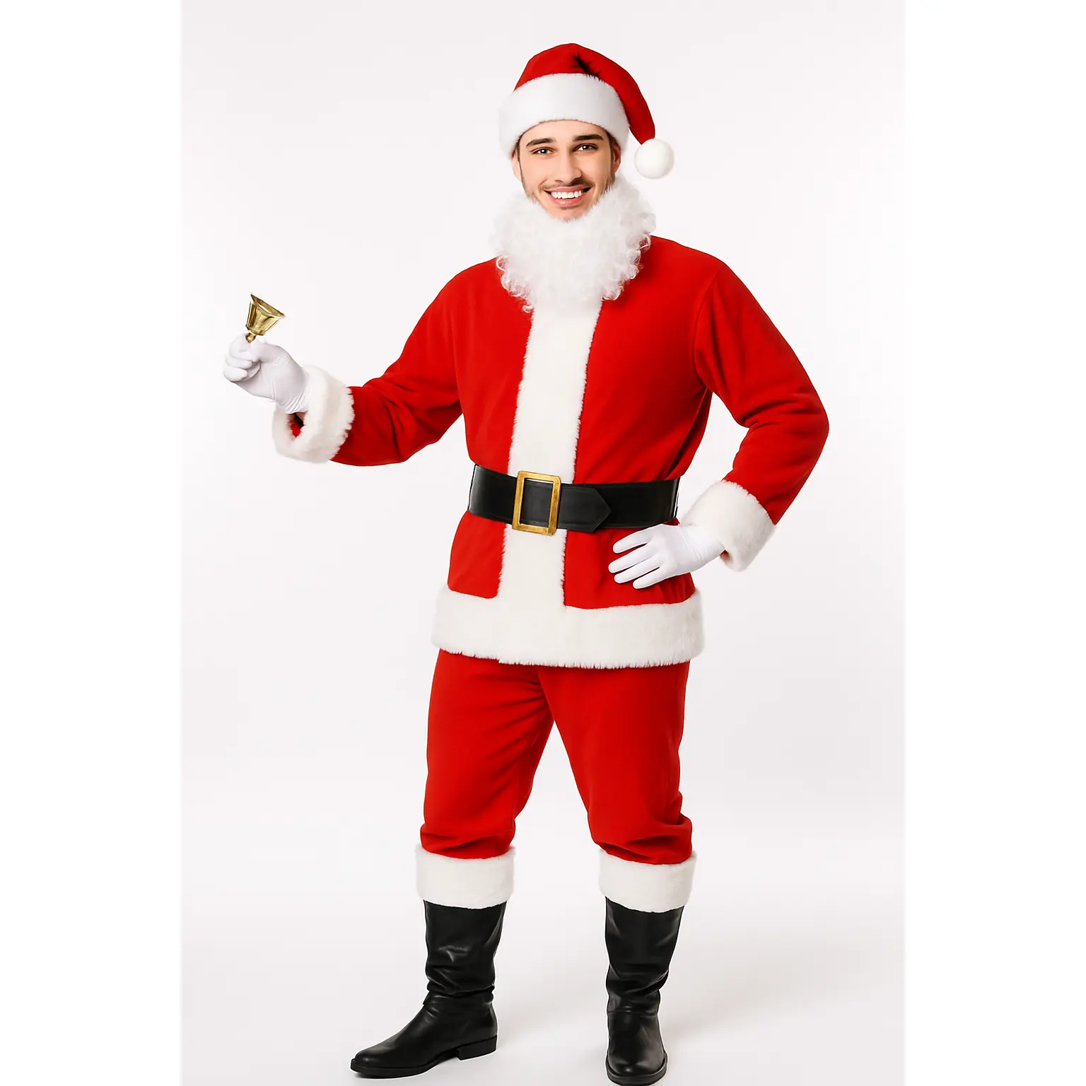 Classic Adult Santa Claus Costume Set - Jacket, Pants, Belt & Boot Covers