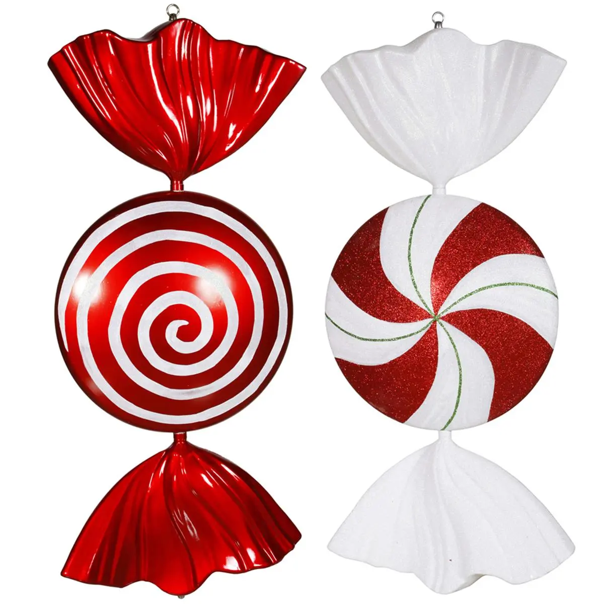 212 MAIN 18 in. Shatterproof Plastic Flat Peppermint Christmas Ornament - Red-White-Green Candy Shape, 2 per Bag, Christmas Home Festive Decoration