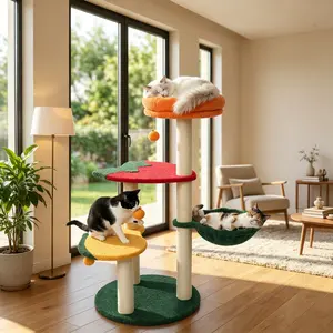 Wellhome Cute Cat Tree - 32" Fruit World Cat Tower for Indoor Cats, Cat Tree Condo with Sisal Scratching Posts, Cozy Hammock, Plush Strawberry Perches, Kitten Cat Trees Towers Activity Center