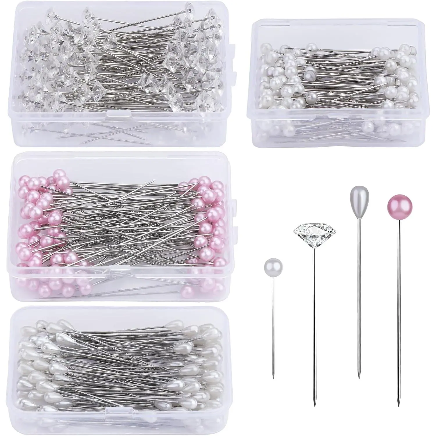 400 count Bouquet Pins Corsage Pins, 4 Styles Straight Pins     Flower Pins for DIY Decoration, Wedding,  Flower Decoration