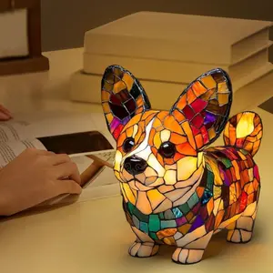 Pagi Dog Series Art Night Light, Colorful Pet Dog Theme LED Table Lamp, Vintage Style Pet Memorial Decoration, Warm Ambient Light Gift, Artistic Night Light