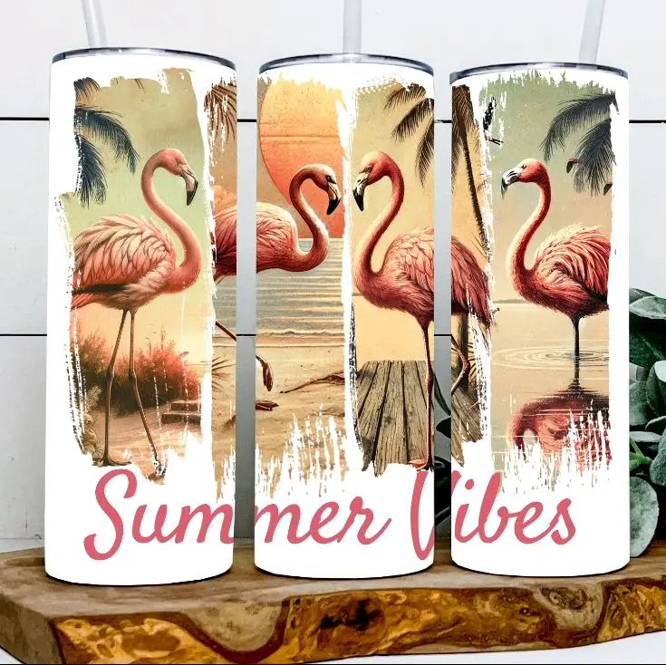 Summer Vibes Flamingos Tumbler