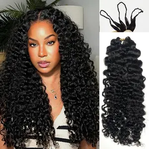 Burmese Curly Crochet Human Hair Extensions Pre-separated Feather Crochet Water Wave Natural Color Knotless Installation Seamless Finish Invisible String Design
