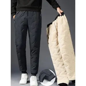Men’s winter thick wool windproof sports pants, sports casual pants, cotton thermal pants, cold-weather waterproof thermal pants