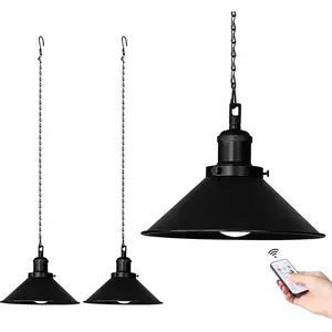 2 Pack Black Portable  Operated Hanging Lights, Rechargeable  Outdoor Pendant Light with Remote,   Chandelier Lantern Fixture for Indoor Outdoor Gazebo Porch Patio