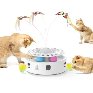 Potaroma 3in1 Cat Toys Automatic Interactive Kitten Toy, Fluttering Butterfly, Moving Ambush Feather, USB Powered, Indoor Exercise Kicker, Track Balls, Dual Power Supplies