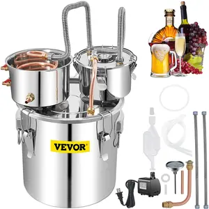 VEVOR Alcohol Still, TikTokShopBlackFriday, 13.2Gal / 50L Stainless Steel Water Alcohol Distiller Copper Tube Home Brewing Kit Build-in Thermometer for DIY Whisky Wine Brandy, Silver Utensils Ceramic Flexible Pump，Home Brewing Alcohol Still Kit