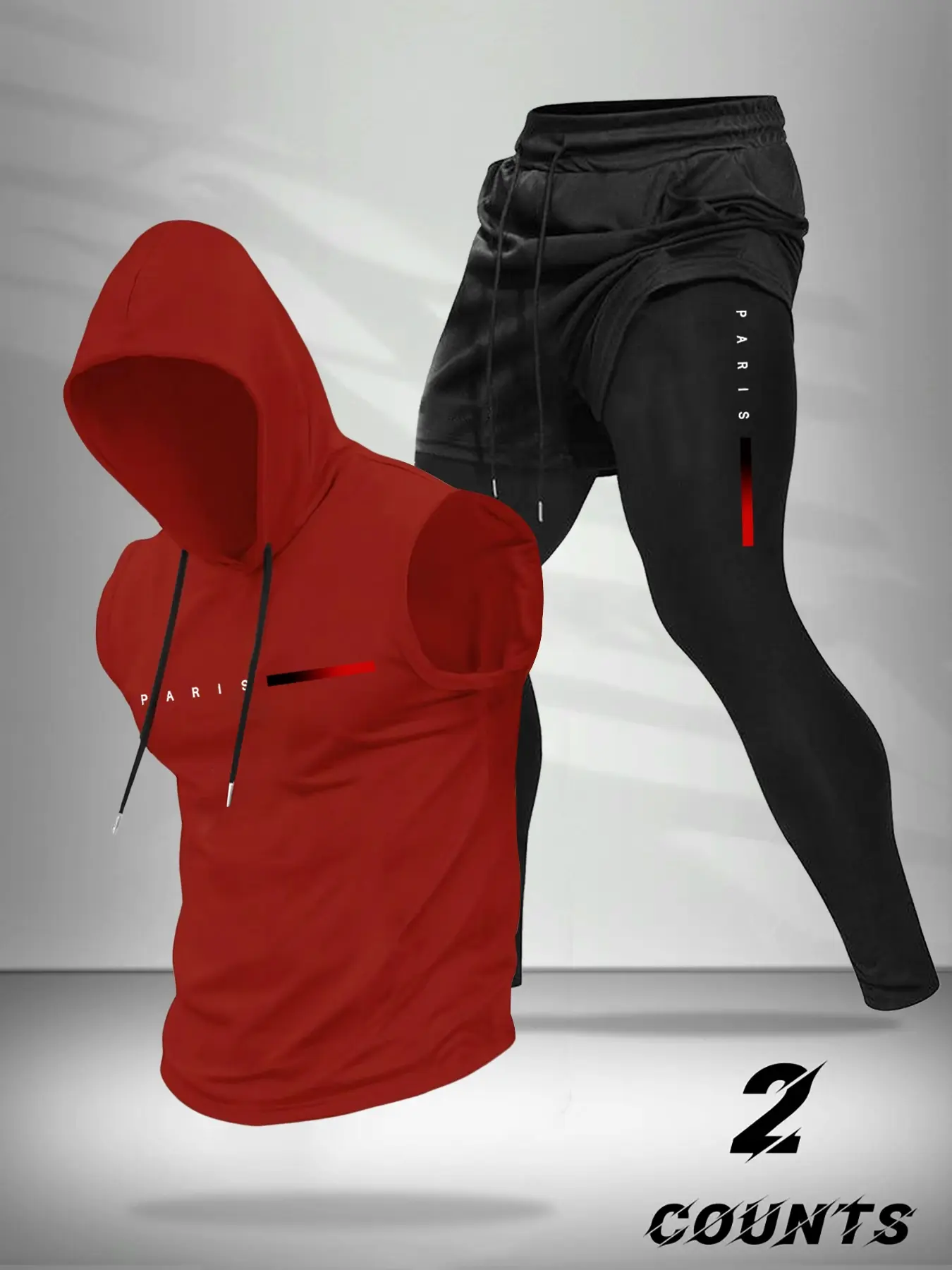Men's Casual Sportswear Set, Athletic Activewear Tracksuits, Sleeveless Hoodie Vest & Faux Two-Piece Pants, Letter Print, Fitness & Outdoor Activities