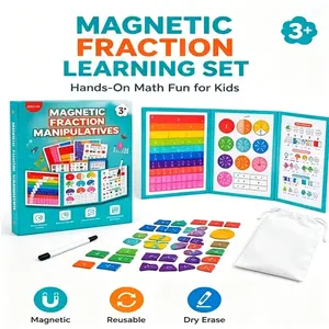 Magnetic Fraction Manipulatives for Kids – Visual Math Learning Kit with Foldable Circles & Tiles, Hands-On STEM Homeschool & Classroom Teaching Tool for Elementary Students Ages 3+