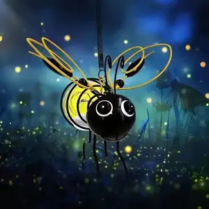 Solar Powered Outdoor Hanging Bee Light, Glowing Metal Design with Hook & Spring, Ideal for Yards Gardens & Backyards Decor
