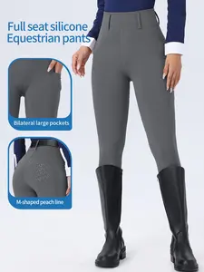 Women's Equestrian Sport Tight Pants, Side Pockets, Anti-Slip Silicone, High-Waisted, Breathable, Quick-Dry, No Belt Included