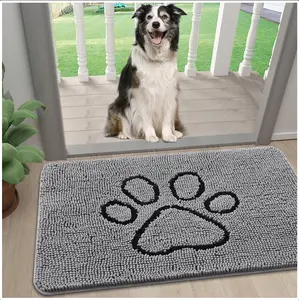 Dog Door Mat for Muddy Paws, Absorbent Dirt Trapper Non-Slip Washable Mat, Quick Dry Chenille, Mud Mat for Dogs, Entry Indoor Door Mat for Inside Floor (24x16 Inches, Grey)