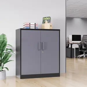 Yizosh Metal Storage Cabinet with 2 Adjustable Shelves, Steel Counter Cabinet with Lockable Doors for Home Office (Black)