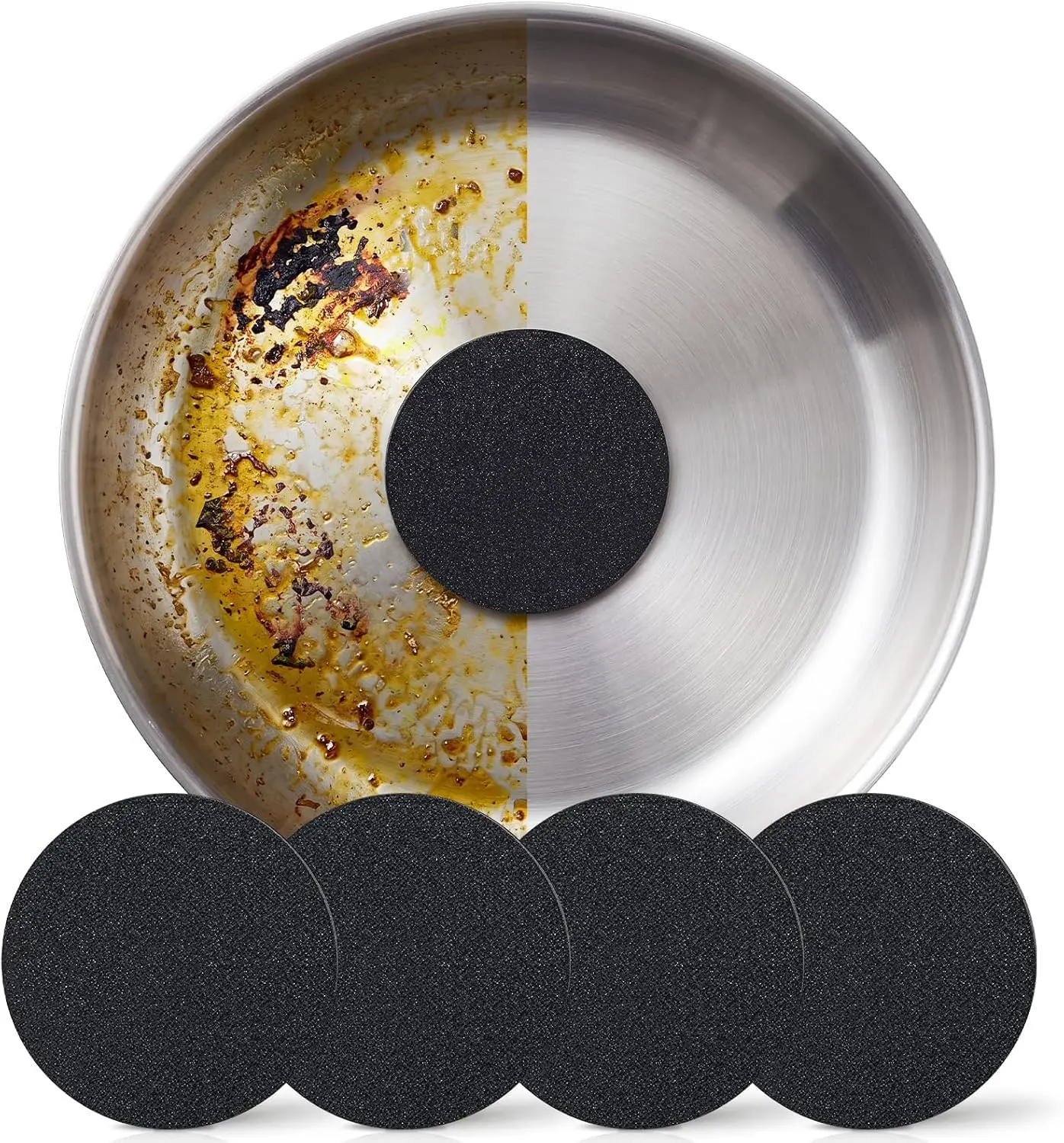 4-Pack Stainless Steel Emery Scrubbers, Chemical-Free Cleaning Sponges, Long-Lasting for Heavy-Duty Burnt-On Stain Removal on Stainless Steel Surfaces, Scrubber
