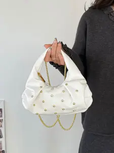 Women's Trendy Rhinestone Cloud Hobo Handbag, 2-in-1 Detachable Gold Chain Crossbody & Top Handle Purse for Daily, Date Night & Casual Use