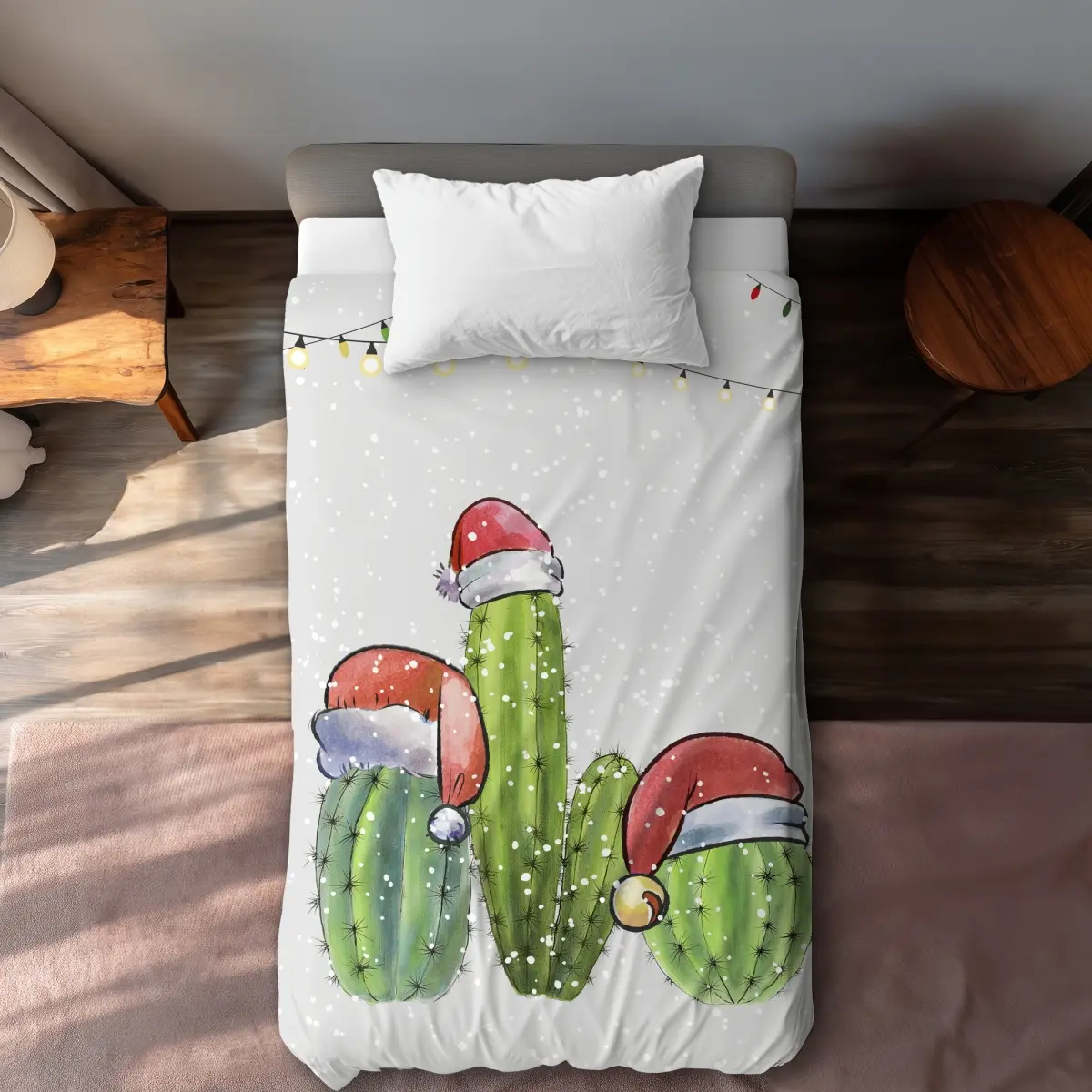 Begin Home Decor C1DCTXLW2HK1ZJ Twin Extra Long Gray Christmas Cactus Duvet Cover - Bedroom Bedding, Home Decor Essentials