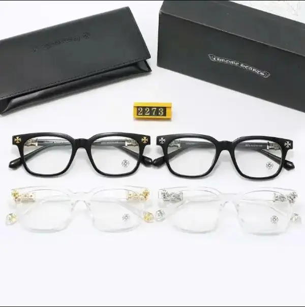 Unisex High-End Chrome Hearts Square Eyeglass Frames, Luxury Black-Gold Cross Detail Optical Frames, Premium Designer Non-Prescription Glasses with Leather Case