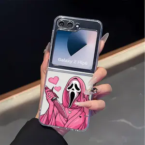 Pink Gothic Style Mobile phone case suitable for Samsung ZFlip 4/5/6/7, shock-proof soft shell, with fashionable aesthetic design
