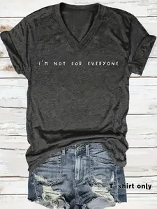 Pattern Print Fashion Style Casual Everyday Short Sleeve T-Shirt, Summer Fitted V-Neck Women's Top, Comfortable Breathable Lightweight, Affordable Ladies' Clothing