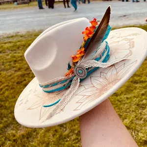 Custom burned hat | hand Burned hat | customized wide brim hat | branded wide brim hat | burned felt hat | western hat | Nashville style hat | concert outfit | country music outfit | Fort Worth outfit | cowboy hat | cowgirl hat | felt hat | etched hat | b