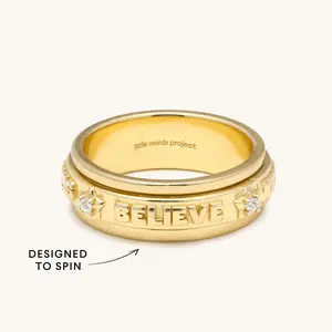 Little Words Project - Affirmation Spinner Ring | 14K Gold Plated, Crystal Stones | Anxiety Relief Fidget Ring