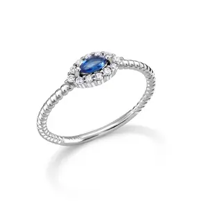 925 Sterling Silver Lab Created Sapphire Stacking Ring, Marquise Blue Sapphire Ring, Sapphire Halo Stacking Rings, Sapphire Jewelry, Stacking Ring