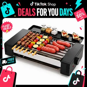 TMWINGS Electric 2-in-1 Indoor Electric Grill, Hot Dog Roller Grill, Smokeless BBQ Gril, Sausages, Brats, Kebabs, Skewers & Breakfast Links, Portable Countertop Barbecue Cooker for Home Kitchen, Family Parties & Game Day tiktokshops