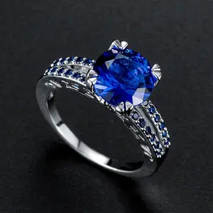 Luxurious and Charming Women's Engagement Ring, Blue Synthetic Zircon Eternal Ring, Gift Jewelry for Women