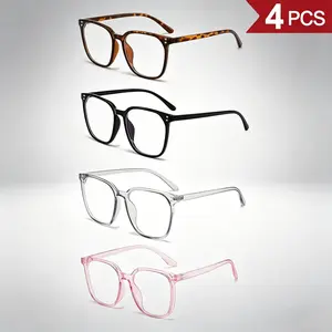 Women's 4-Pack Stylish Blue Light Glasses, Female Anti-Round Face Eyewear Set, Trendy Leopard Pattern, Windproof Frames, Essential for Screen Time & No-Makeup Looks