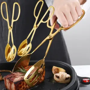 2 Pack Gold Serving Tongs Buffet for Kitchen Cooking 9.84 Inch Stainless Steel Salad Tongs Serving Utensils for Wedding Party Catering, Gold Kitchenware Food