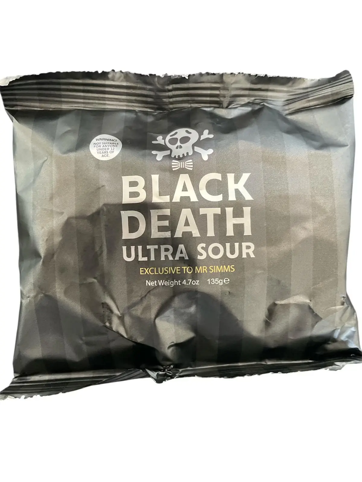 Mr Simms Black Death Ultra Sour Lemon Flavored Hard Boiled Sweet with Strong Acidic Coating 3.5oz Not Suitable for Under 12 Years