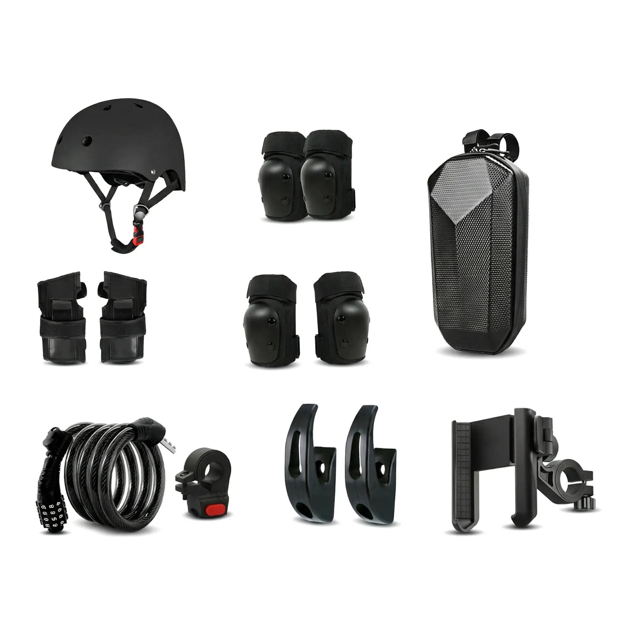 Unisex Shock-Absorb Complete Protective Pads Set for Skateboard & Scooter Beginners, Commuters - Helmet, Multi-Part Body Protectors, Lock, Phone Mount, Storage Bag (Toys & Hobbies Protective Accessories Bundle)