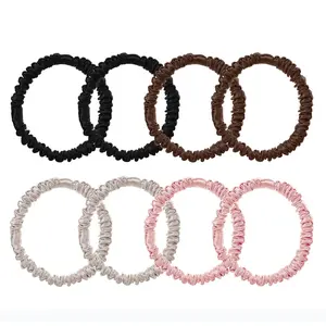 8 count  Pure Mulberry Silk Hair Scrunchies for Women & Girls - Silky Hair Ties for Thick, Thin or Curly Hair - Bulk Pack Satin Sleepy Scrunchies in Black